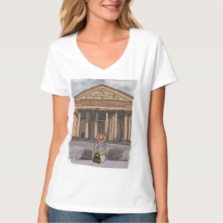 Flickan är sitta framsida av Pantheon i Rom. T Shirt