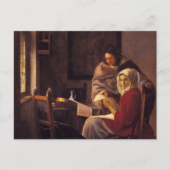 Flickan avbröts på sin musik vykort (Framsida)