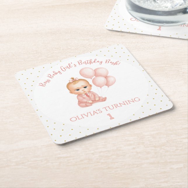 Flickan Baby Chef Födelsedagsfest - Rosa Chef Baby Underlägg Papper Kvadrat (Vinklad)