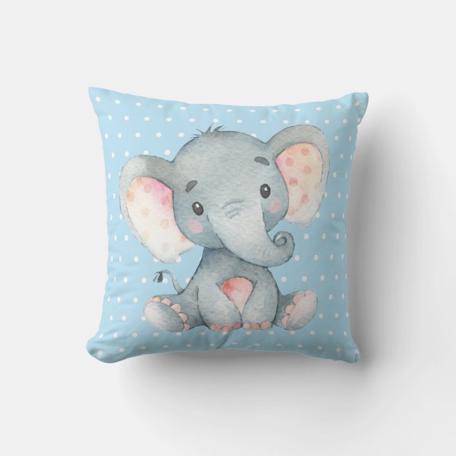 Flickan Baby Elephant Blue och Grått Kudde (Framsida)