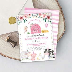 Flickan Boskap Barnyard Birthday-inbjudan Inbjudningar