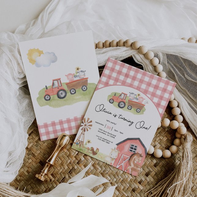 Flickan Boskap Barnyard Birthday-inbjudan Inbjudningar (Skapare uppladdad)