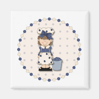 Flickan Cute land + haken fylld med blåbär Magnet