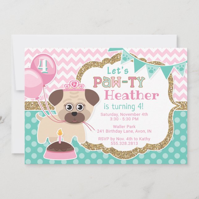 Flickan Cute Princess Puppy Pawty Birthday-inbjuda Inbjudningar (Framsida)