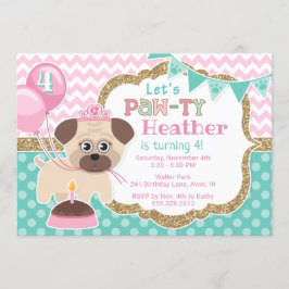 Flickan Cute Princess Puppy Pawty Birthday-inbjuda Inbjudningar