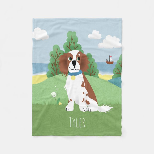 Flickan Cute Springer Spanska Hund och Namn Kids Fleecefilt (Framsidan)