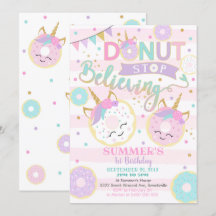 Flickan Donut Unicorn 1:a födelsedagsinbjudan