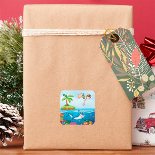 Flickan dykar in i havet fyrkantigt klistermärke