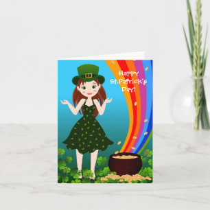 Flickan firar Saint patrick Kort