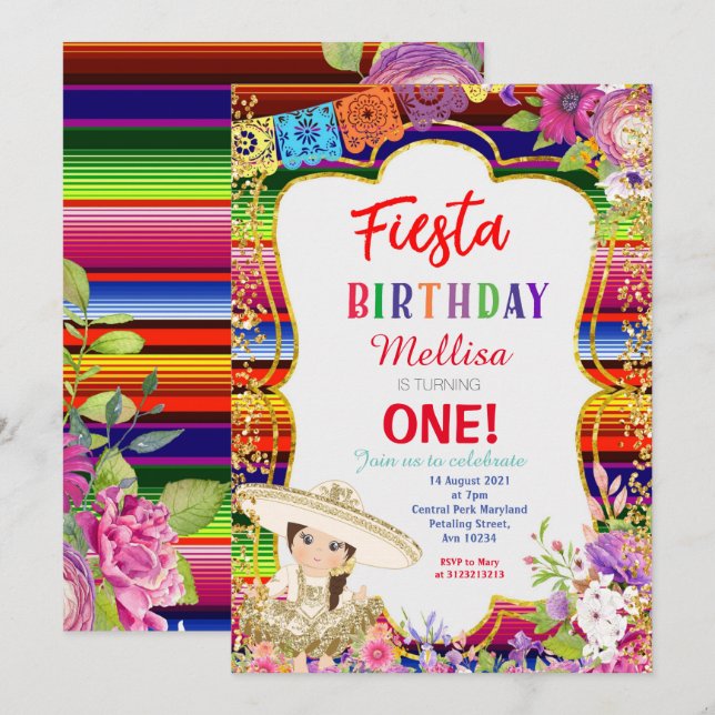 Flickan från Mexiko, Fiesta Födelsedagsfest inbjud Inbjudningar (Fram/baksida)