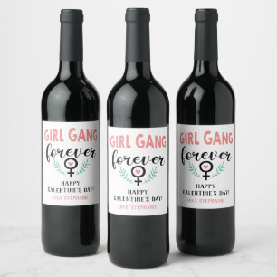 Flickan Gang Forever Galentines dag Vinflaska Etikett