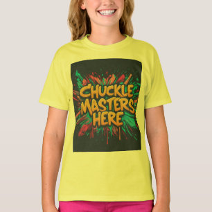 Flickan gillar att bära en tuckle master T-shirt