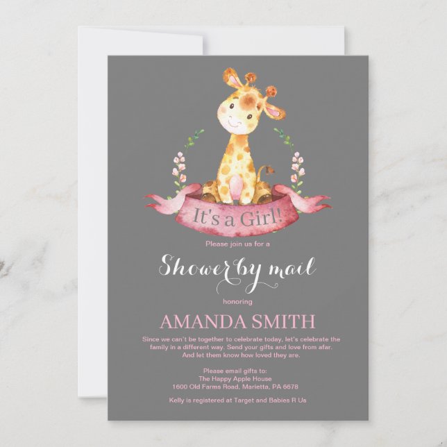 Flickan Giraffe Baby Shower efter e-postinbjudan Inbjudningar (Framsida)