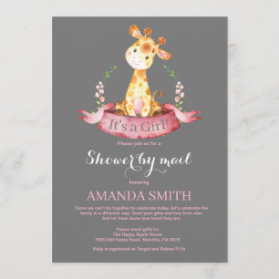 Flickan Giraffe Baby Shower efter e-postinbjudan Inbjudningar