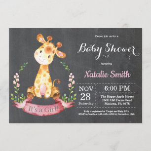 Flickan Giraffe Baby Shower Inbjudningskalkboard Inbjudningar