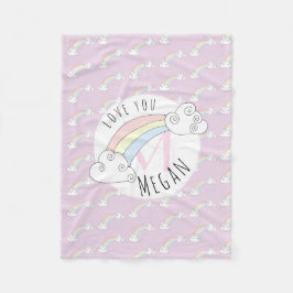 Flickan Gömde barn i Monogram Doodle Rainbow Namn Fleecefilt