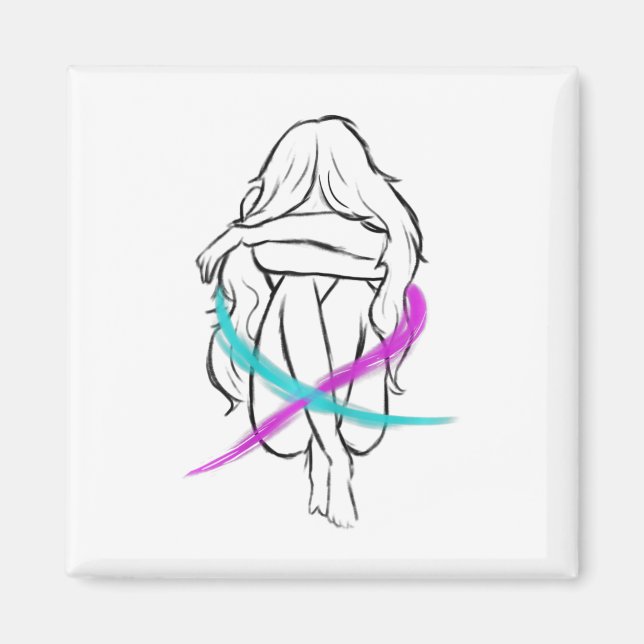 Flickan Gråter introduvert Suicide Prevention Awar Magnet (Framsidan)