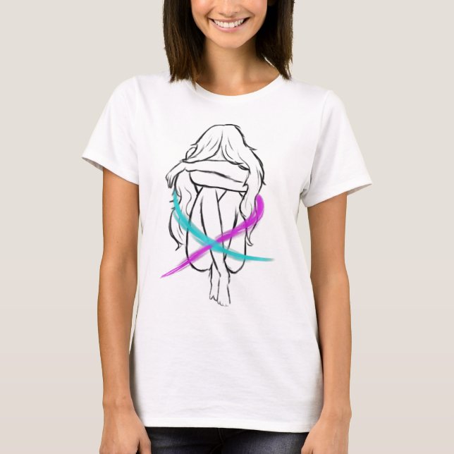 Flickan Gråter introduvert Suicide Prevention Awar T Shirt (Framsida)