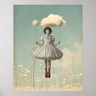 Flickan & hennes moln | Surreal saga- och bokkonst Poster