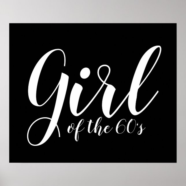 Flickan i 60-talets typografi, svart vit poster (Framsidan)