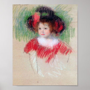 Flickan i Big Bonnett och Red Dress, Mary Cassatt Poster