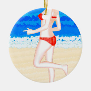 Flickan i Bikini på persikomålningen Julgransprydnad Keramik