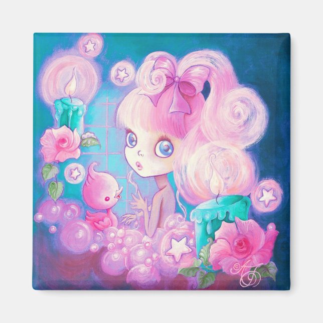 Flickan i Bubblebadet med ljus och Ro Magnet (Framsidan)