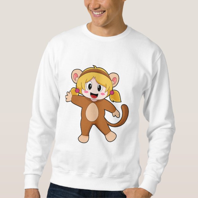 Flickan i Costume som Monkey Lång Ärmad Tröja (Framsida)