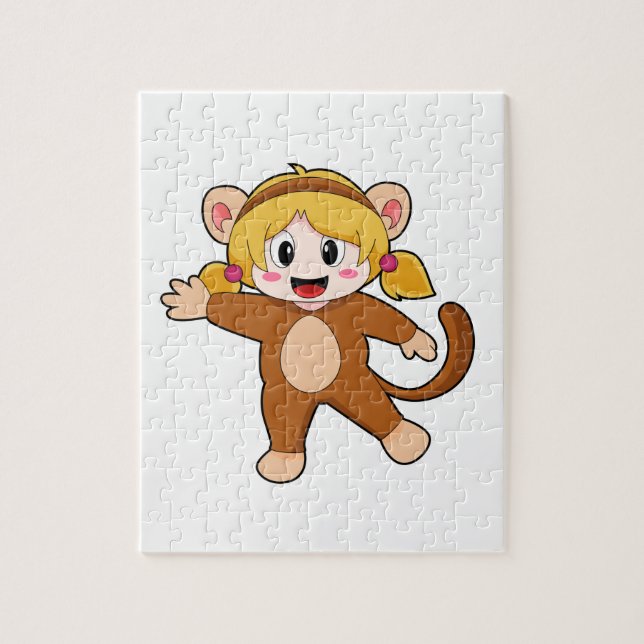Flickan i Costume som Monkey Pussel (Vertikal)