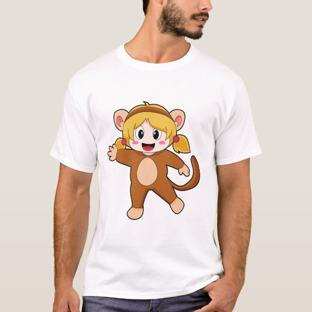 Flickan i Costume som Monkey T Shirt (Framsida)