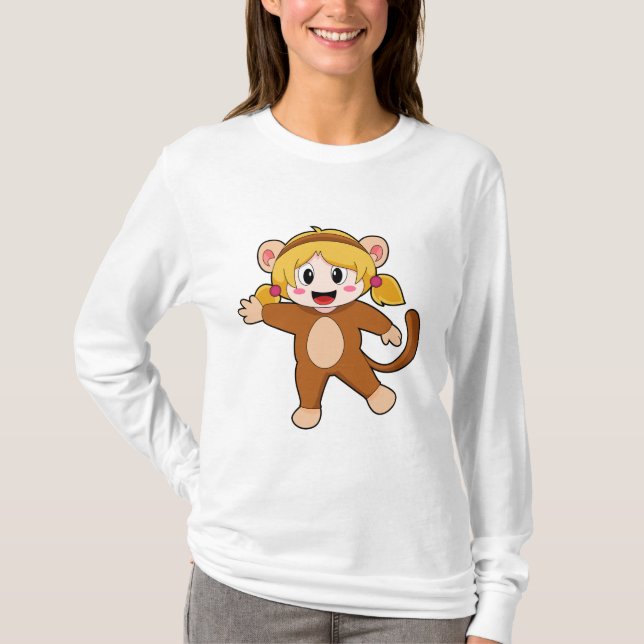 Flickan i Costume som Monkey T Shirt (Framsida)