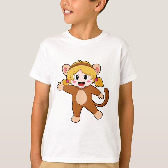 Flickan i Costume som Monkey T Shirt (Framsida)