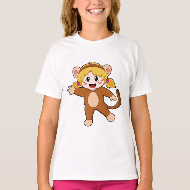 Flickan i Costume som Monkey T Shirt (Framsida)