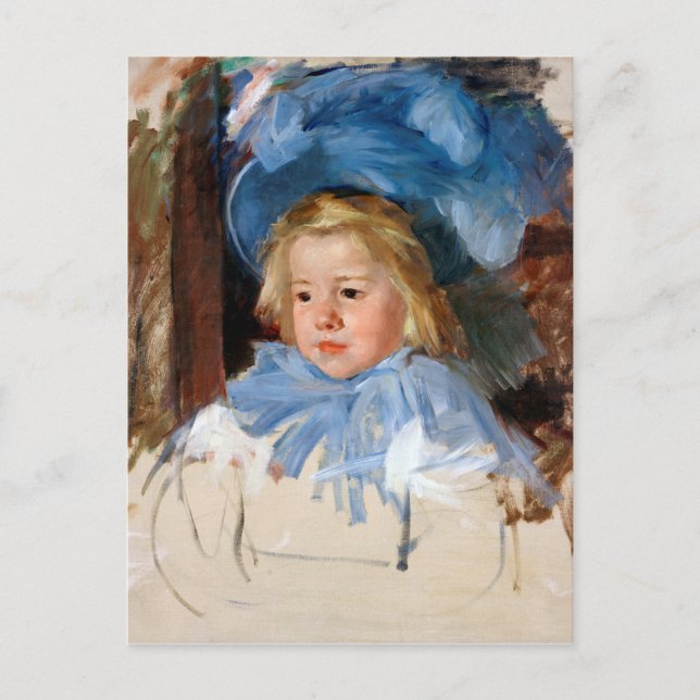 Flickan i en blå Bonnet, Mary Cassatt Vykort (Framsida)