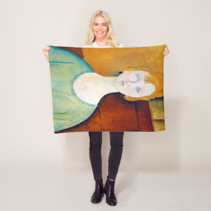 Flickan i en Grönt Blouse, Modigliani Fleecefilt