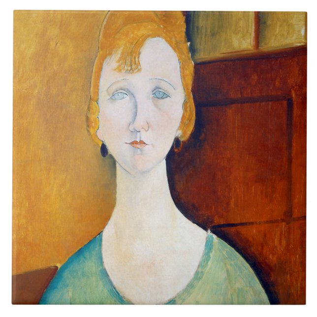 Flickan i en Grönt Blouse, Modigliani Kakelplatta (Framsidan)