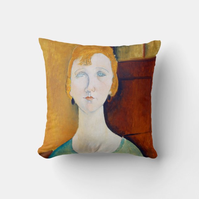 Flickan i en Grönt Blouse, Modigliani Kudde (Framsida)