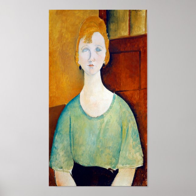 Flickan i en Grönt Blouse, Modigliani Poster (Framsidan)