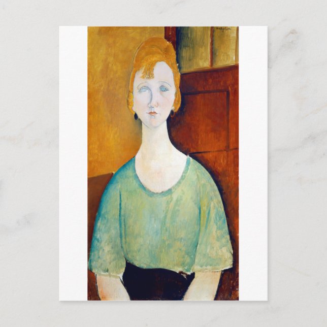 Flickan i en Grönt Blouse, Modigliani Vykort (Framsida)