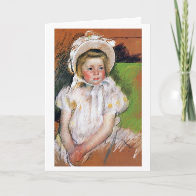 Flickan i en vit Bonnet, Mary Cassatt Kort (Framsida)