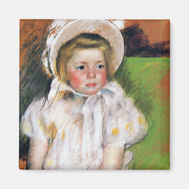 Flickan i en vit Bonnet, Mary Cassatt Magnet (Framsidan)