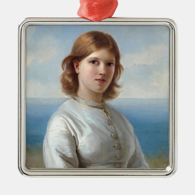 Flickan i en vit Silke-klänning för Heliga-samfund Julgransprydnad Metall (Framsidan)