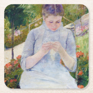 Flickan i Garden, Mary Cassatt Underlägg Papper Kvadrat