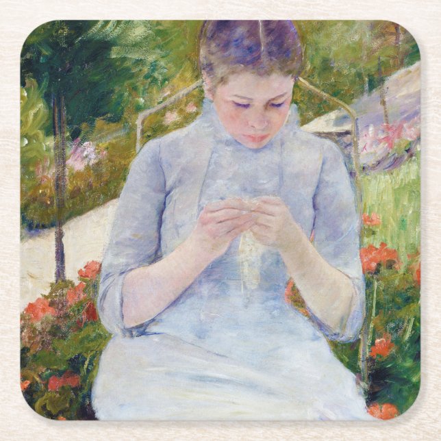 Flickan i Garden, Mary Cassatt Underlägg Papper Kvadrat (Framsidan)