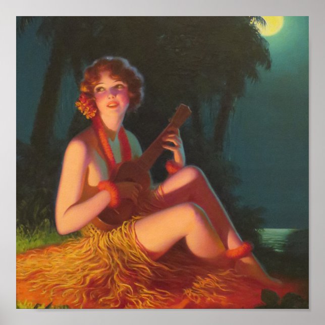 Flickan i Moonlight med Banjo Ukulele Poster (Framsidan)