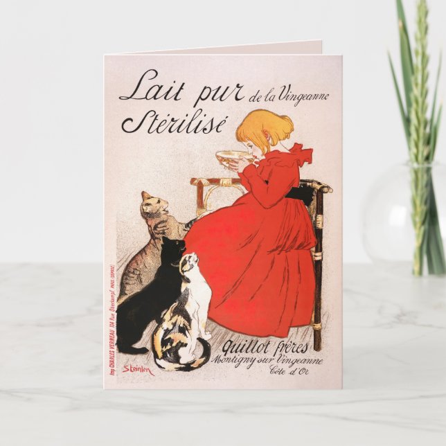 Flickan i Red Dress Drinking Mjölk Steinlen Poster Kort (Framsida)