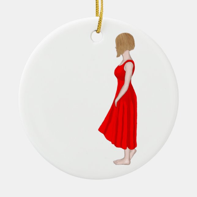 Flickan i Red Dress Oljemålning jul Ornament (Framsidan)