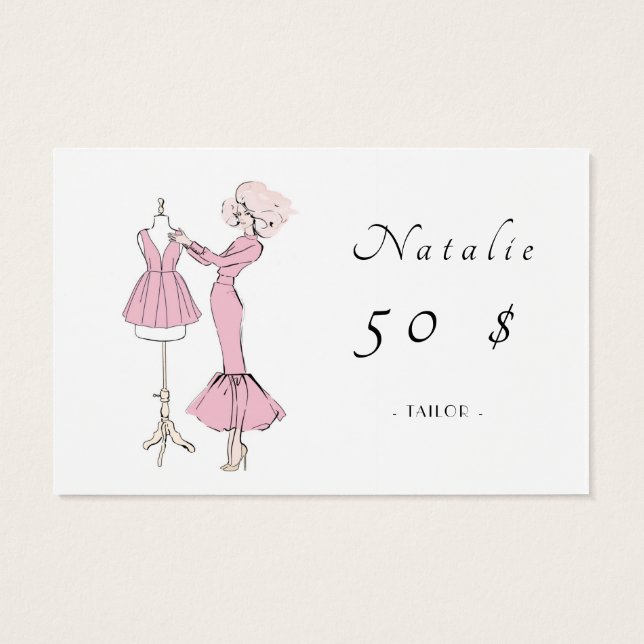 Flickan i rosa klär sig med klänning på dockan visitkort (Baksida)