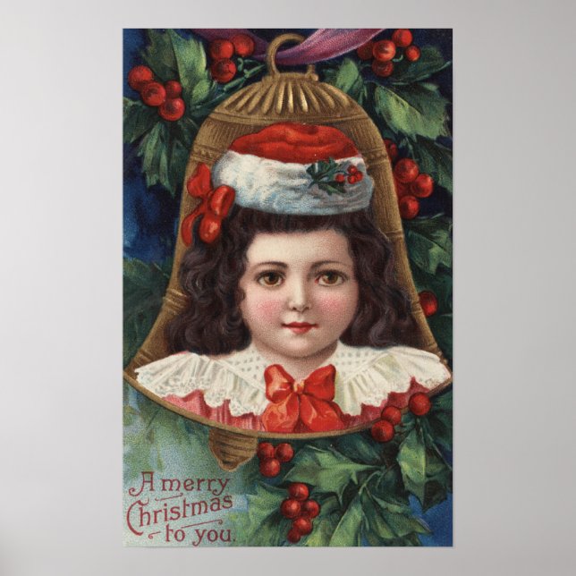 Flickan i Santa Hat i Bell Poster (Framsidan)