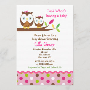 Flickan i Uggla Baby Shower Inbjudningar